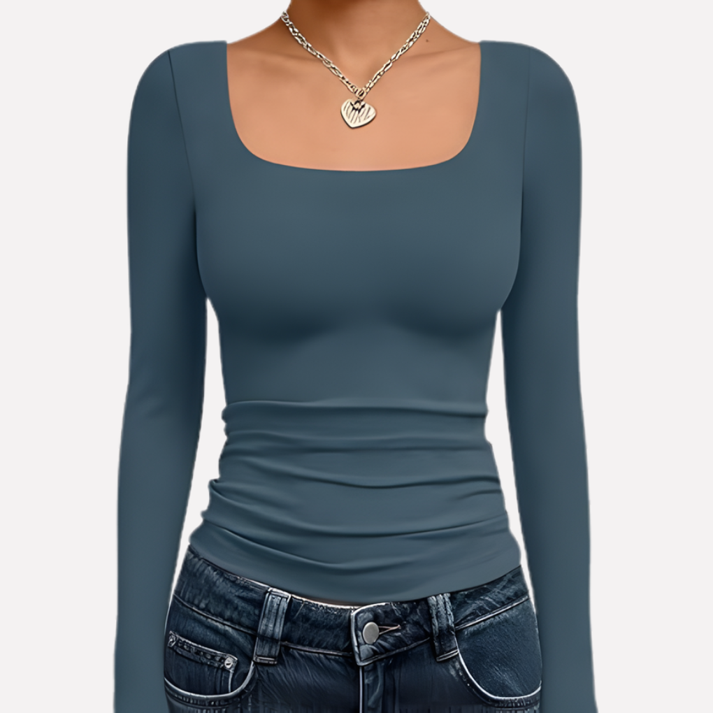 Dámský crop top s čtvercovým výstřihem a dlouhým rukávem