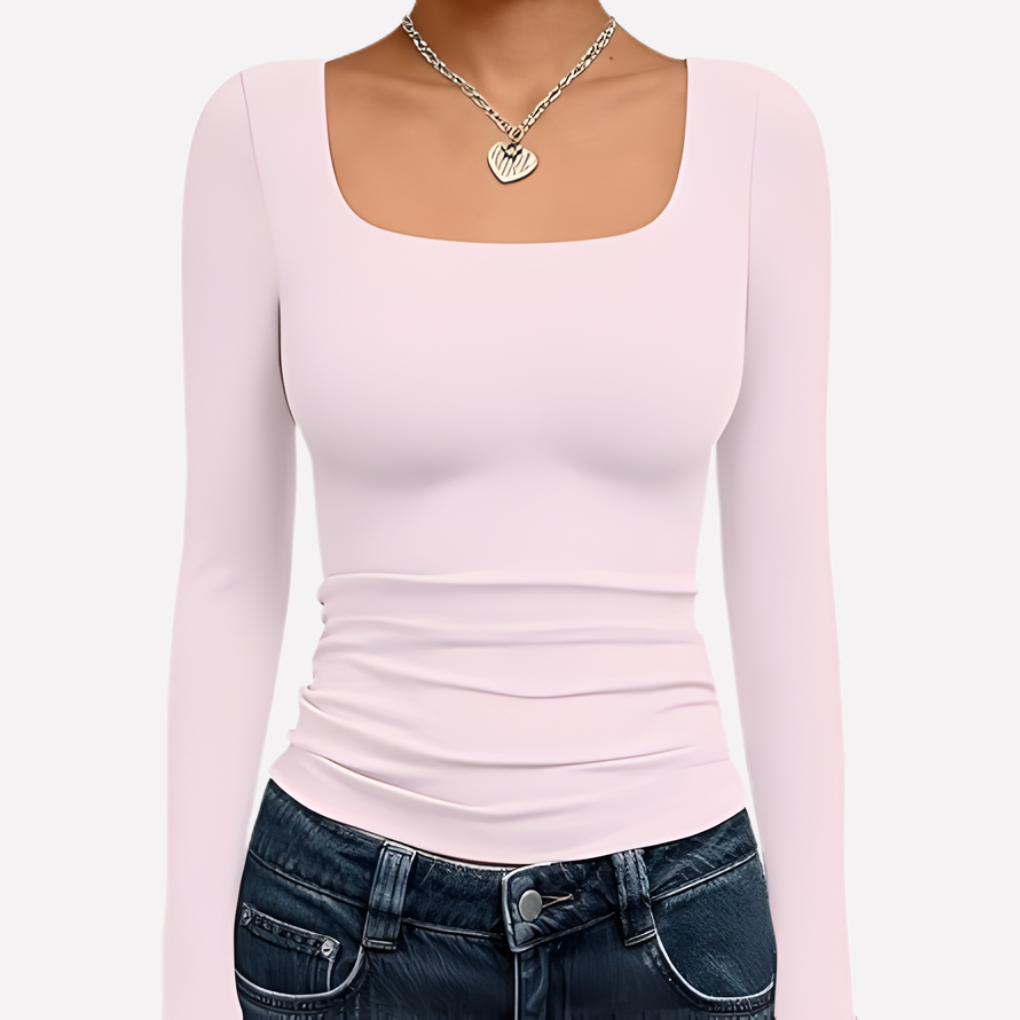 Dámský crop top s čtvercovým výstřihem a dlouhým rukávem