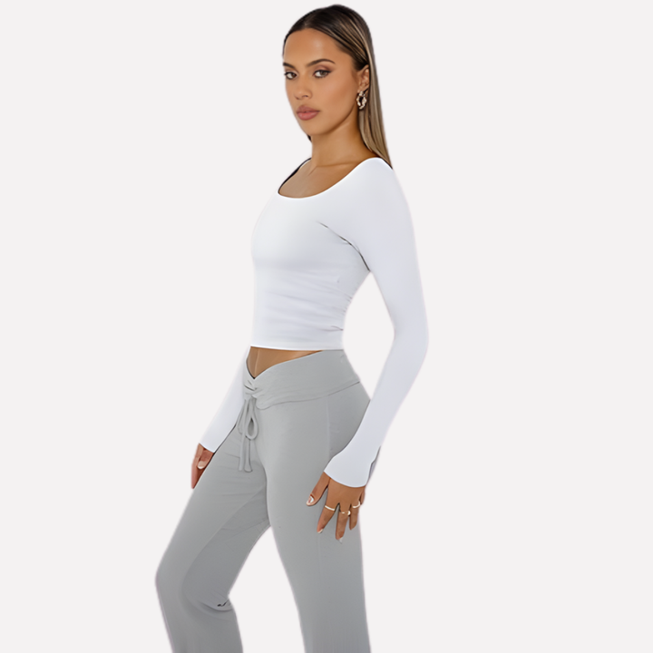 Dámský crop top s čtvercovým výstřihem a dlouhým rukávem