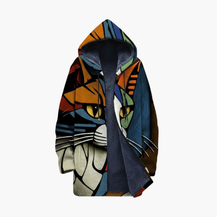 Unisex Kapucový Zip Svetř s Designem Tisku Kočky