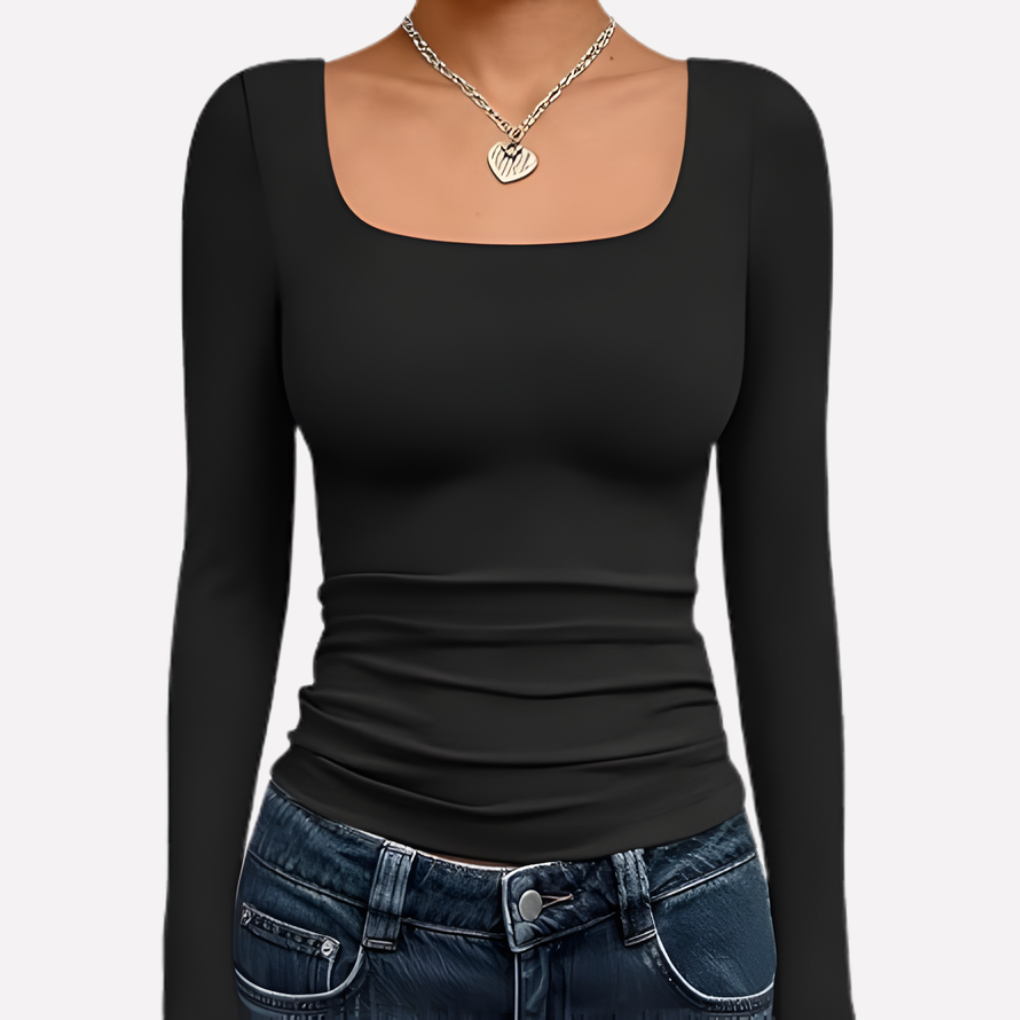 Dámský crop top s čtvercovým výstřihem a dlouhým rukávem