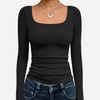 Dámský crop top s čtvercovým výstřihem a dlouhým rukávem