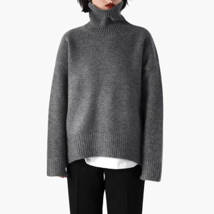 Svetr s turtleneckem pro ženy s dlouhými rukávy a ribovanou texturou
