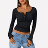 Dámský dlouhý rukáv Henley top