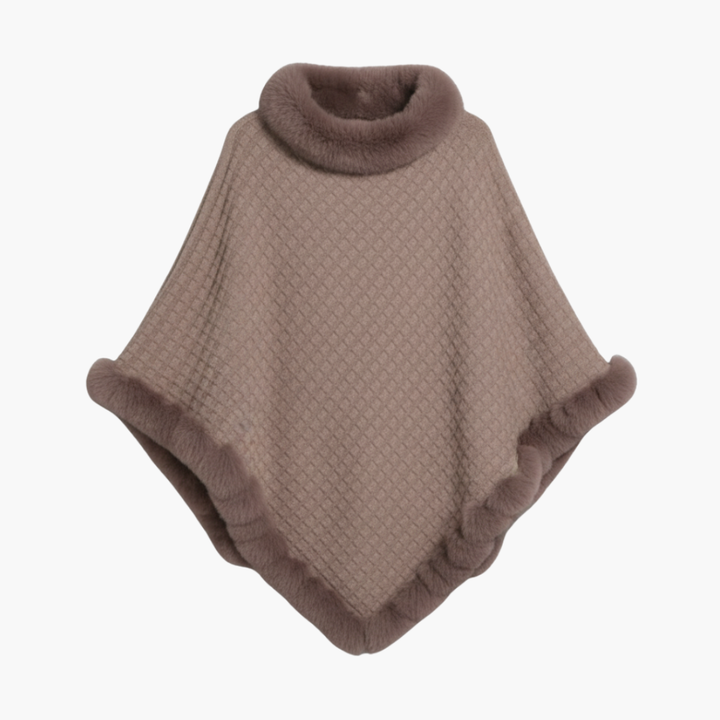 Dámské pletené ponco s umělým kožíškem a oversized střihem