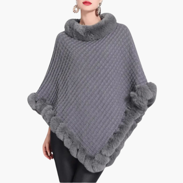 Dámské pletené ponco s umělým kožíškem a oversized střihem