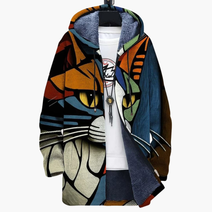 Unisex Kapucový Zip Svetř s Designem Tisku Kočky