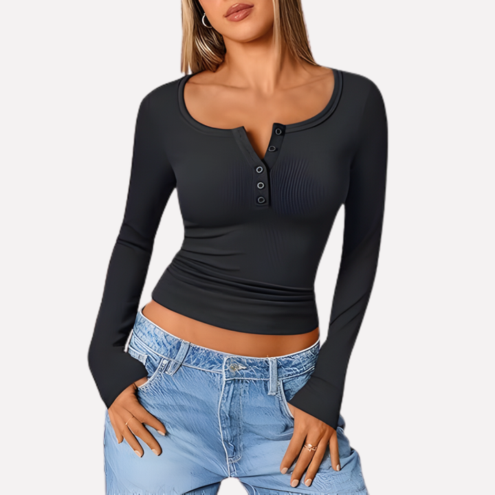 Dámský dlouhý rukáv Henley top