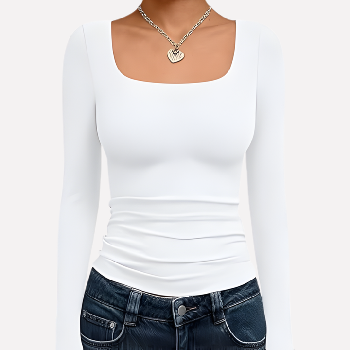 Dámský crop top s čtvercovým výstřihem a dlouhým rukávem