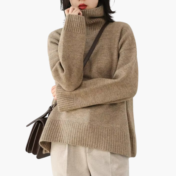 Svetr s turtleneckem pro ženy s dlouhými rukávy a ribovanou texturou