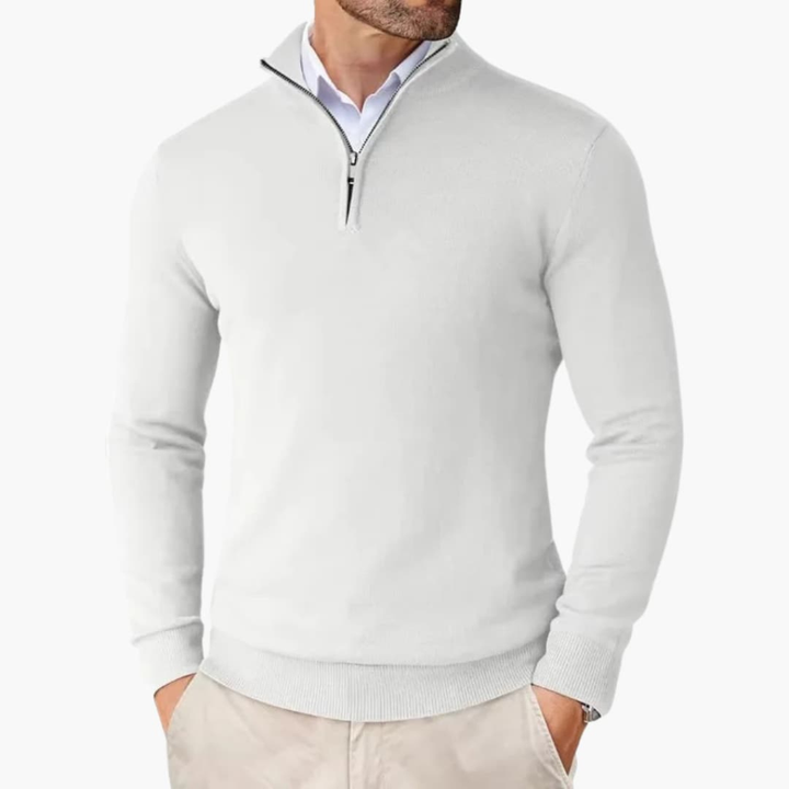Mužský pulover s čtvrtovým zipem a ribovaným lemem