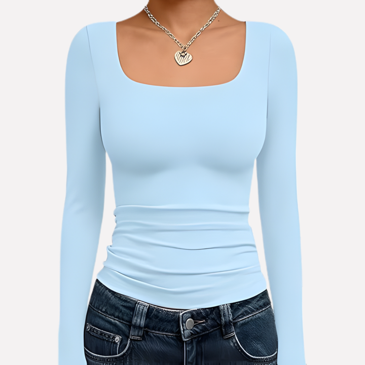 Dámský crop top s čtvercovým výstřihem a dlouhým rukávem