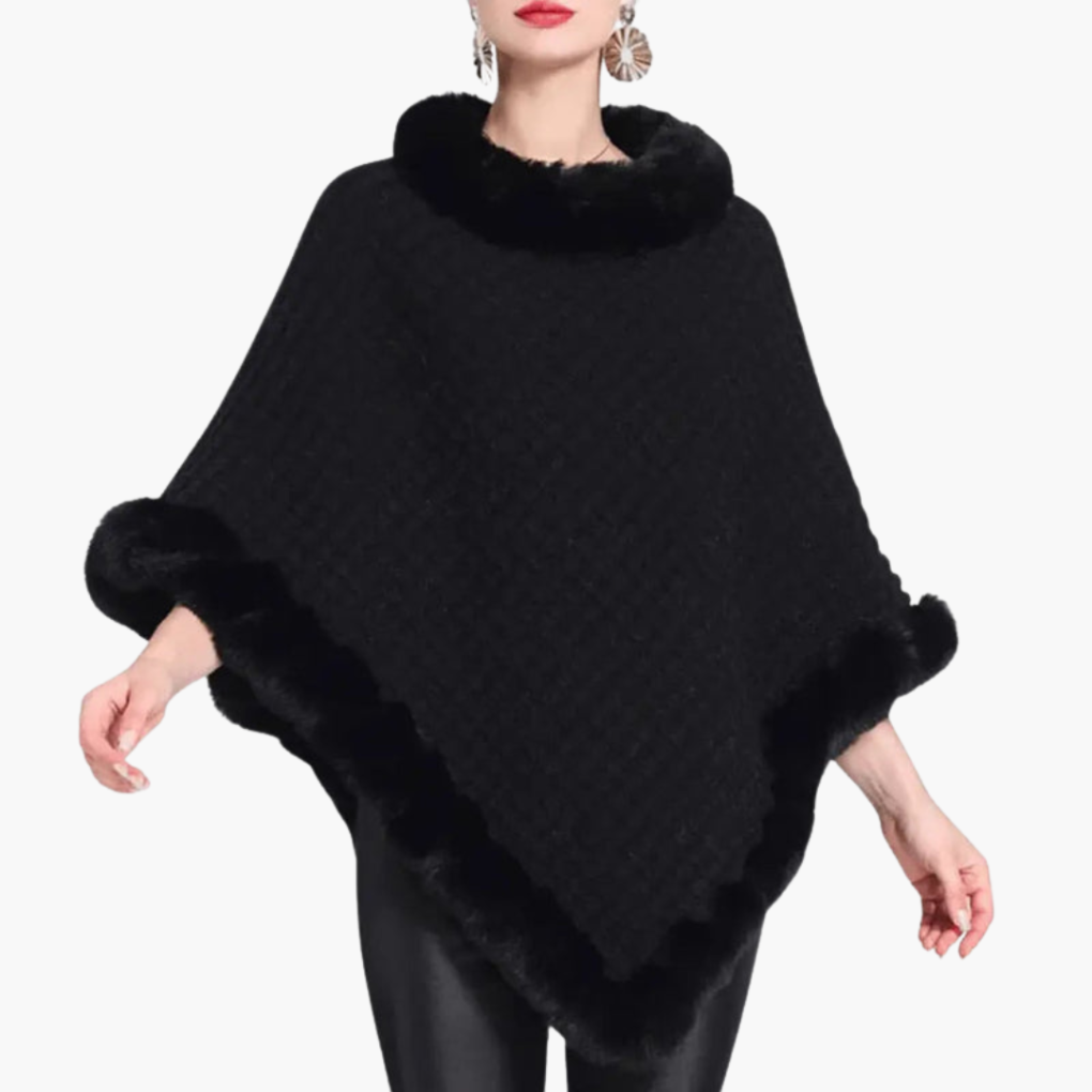 Dámské pletené ponco s umělým kožíškem a oversized střihem