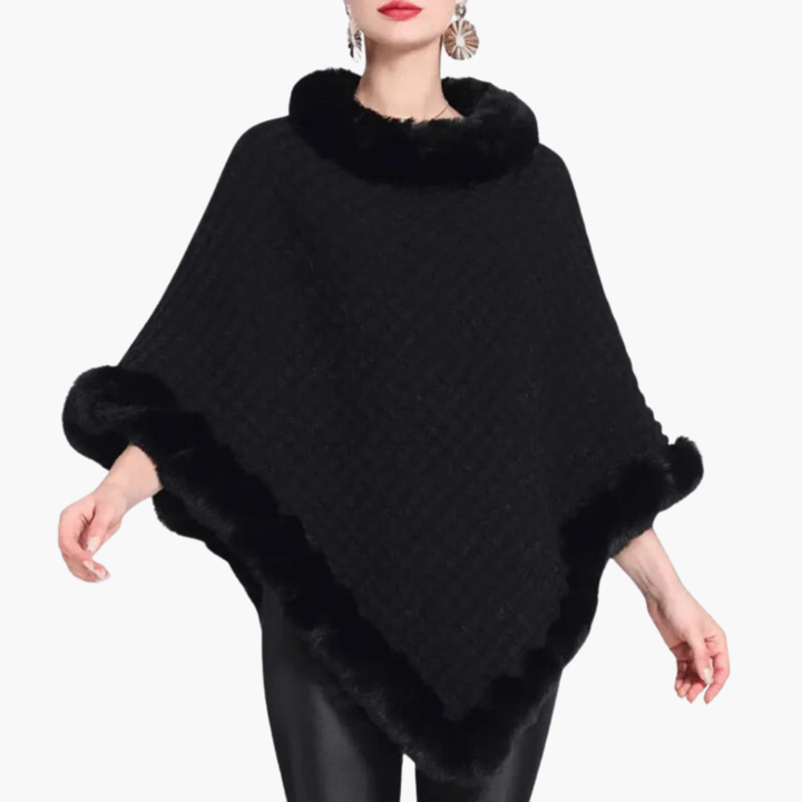 Dámské pletené ponco s umělým kožíškem a oversized střihem