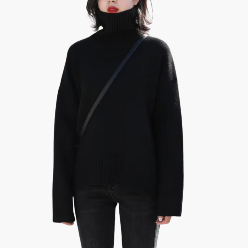 Svetr s turtleneckem pro ženy s dlouhými rukávy a ribovanou texturou