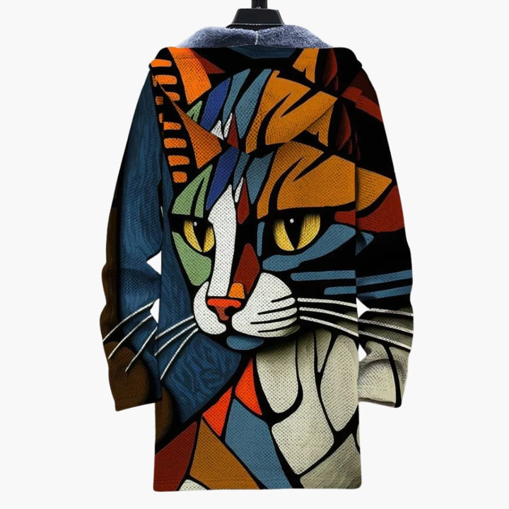 Unisex Kapucový Zip Svetř s Designem Tisku Kočky