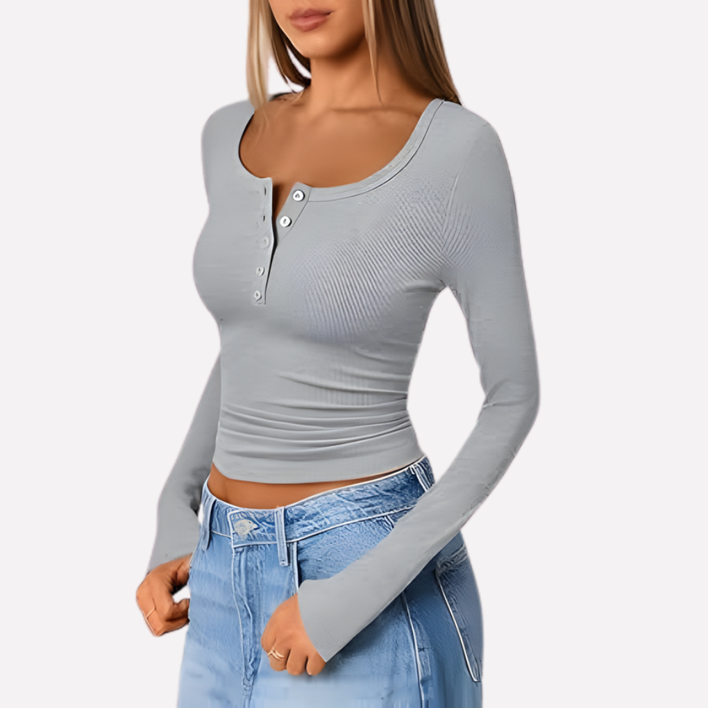 Dámský dlouhý rukáv Henley top