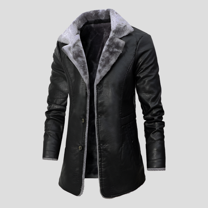 Pánský kožený kabát s podšívkou z ovčí vlny