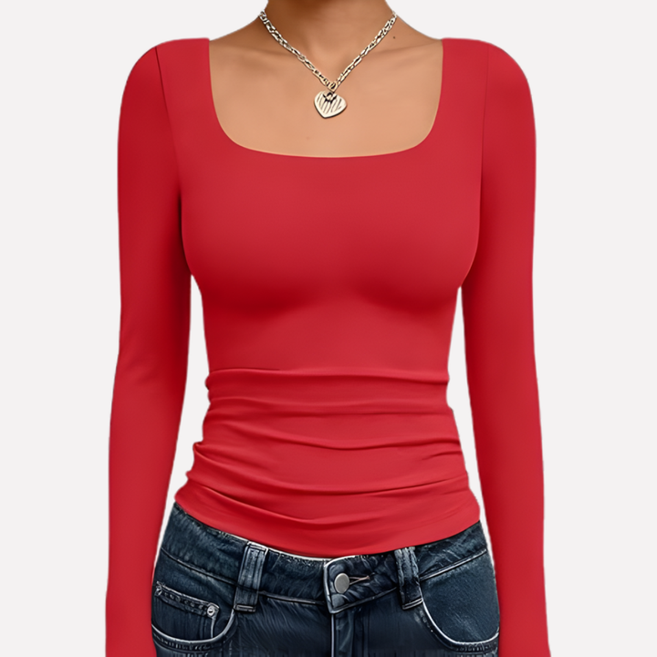 Dámský crop top s čtvercovým výstřihem a dlouhým rukávem