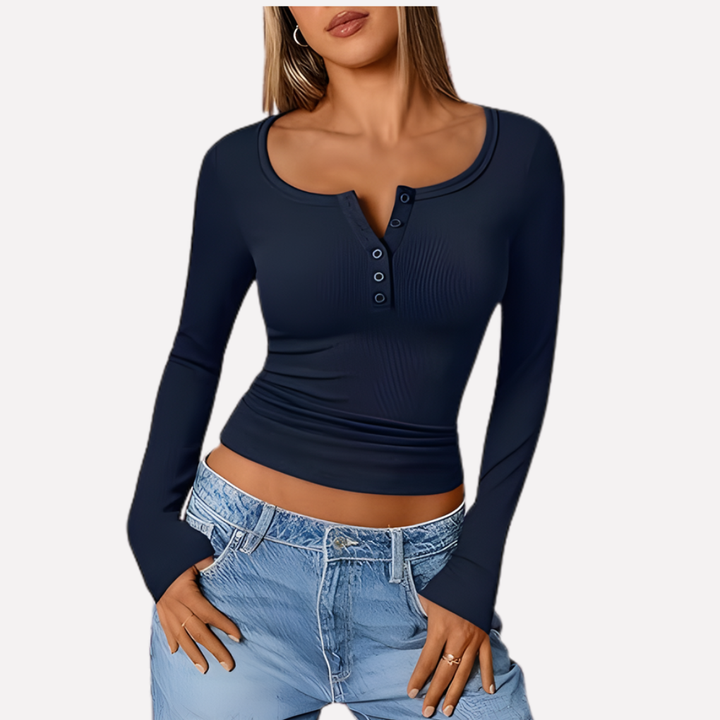 Dámský dlouhý rukáv Henley top