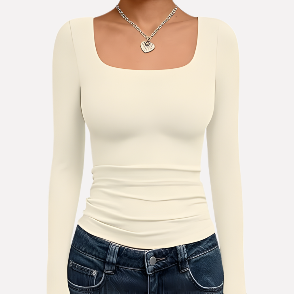 Dámský crop top s čtvercovým výstřihem a dlouhým rukávem