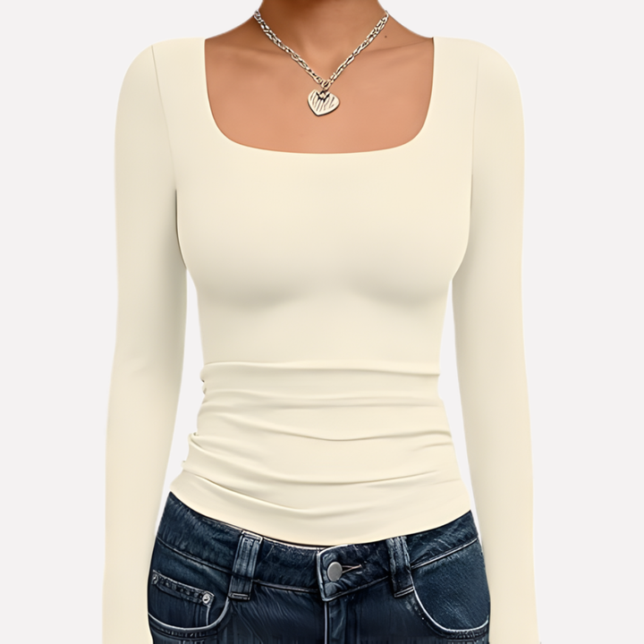 Dámský crop top s čtvercovým výstřihem a dlouhým rukávem