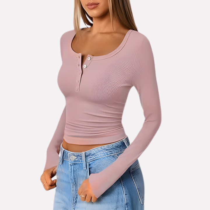 Dámský dlouhý rukáv Henley top