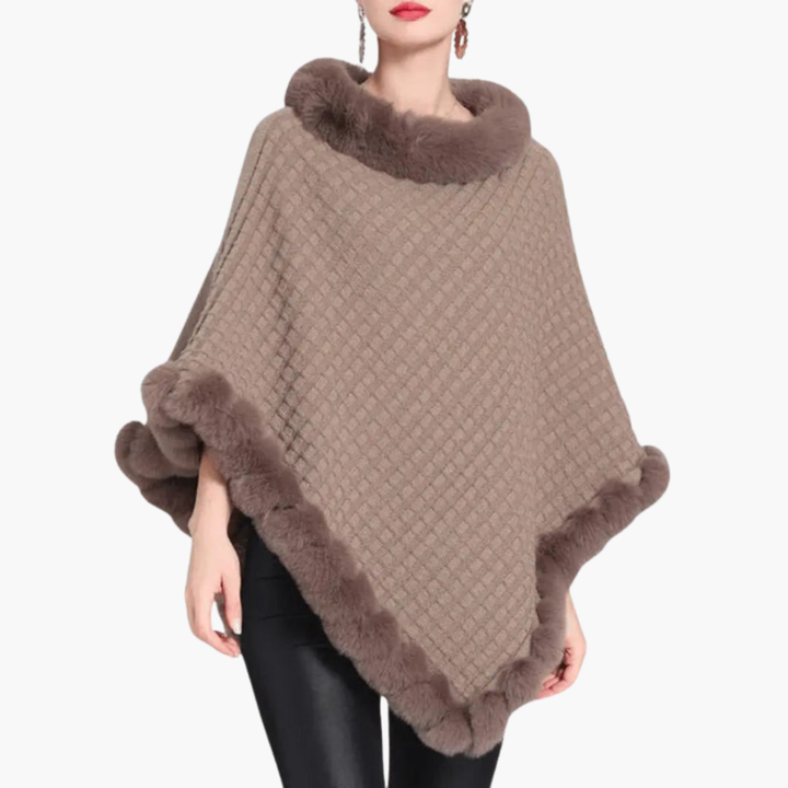 Dámské pletené ponco s umělým kožíškem a oversized střihem