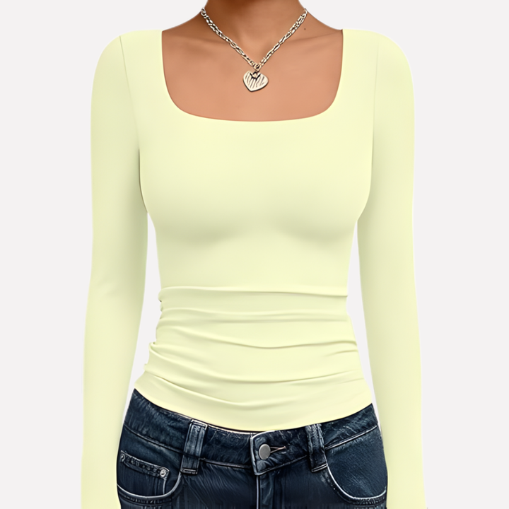 Dámský crop top s čtvercovým výstřihem a dlouhým rukávem