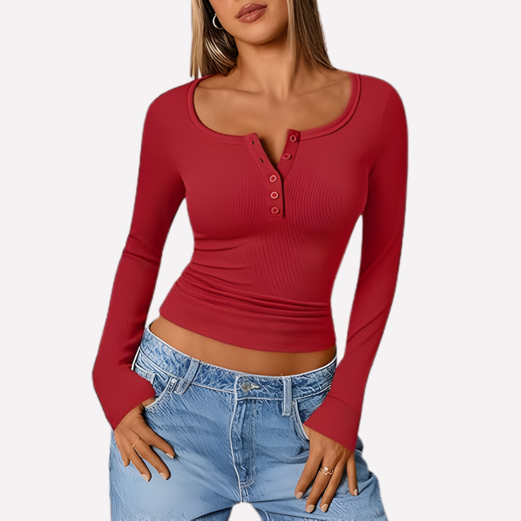 Dámský dlouhý rukáv Henley top