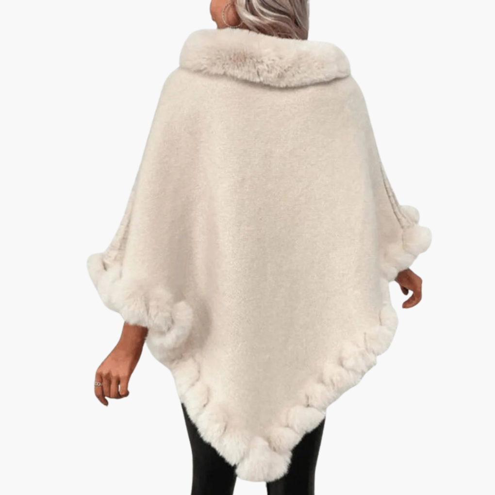 Dámské pletené ponco s umělým kožíškem a oversized střihem