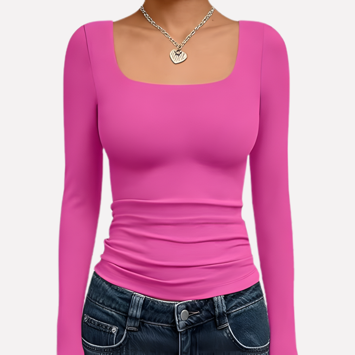 Dámský crop top s čtvercovým výstřihem a dlouhým rukávem