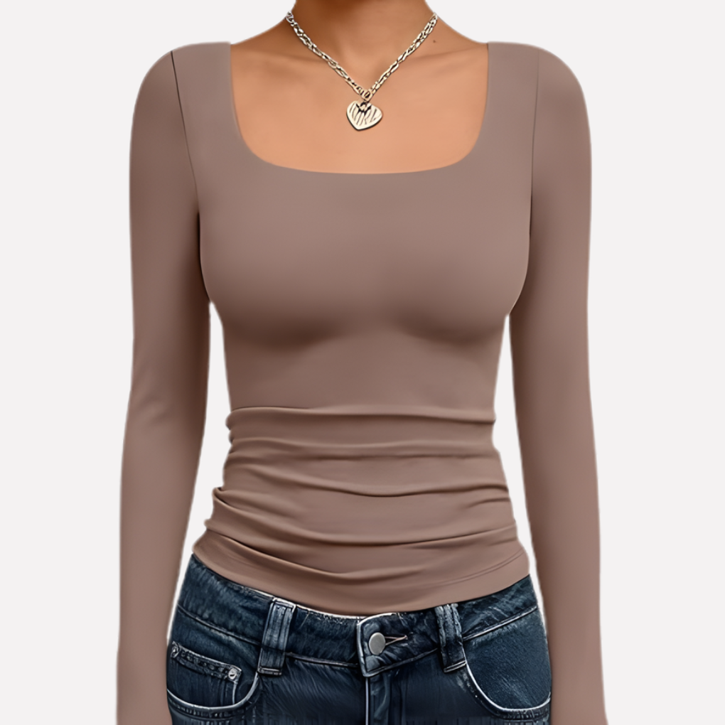 Dámský crop top s čtvercovým výstřihem a dlouhým rukávem