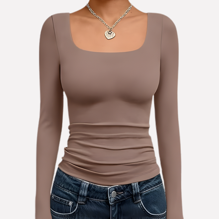Dámský crop top s čtvercovým výstřihem a dlouhým rukávem