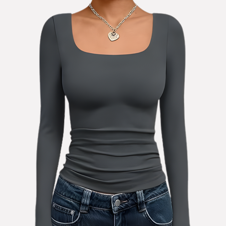 Dámský crop top s čtvercovým výstřihem a dlouhým rukávem