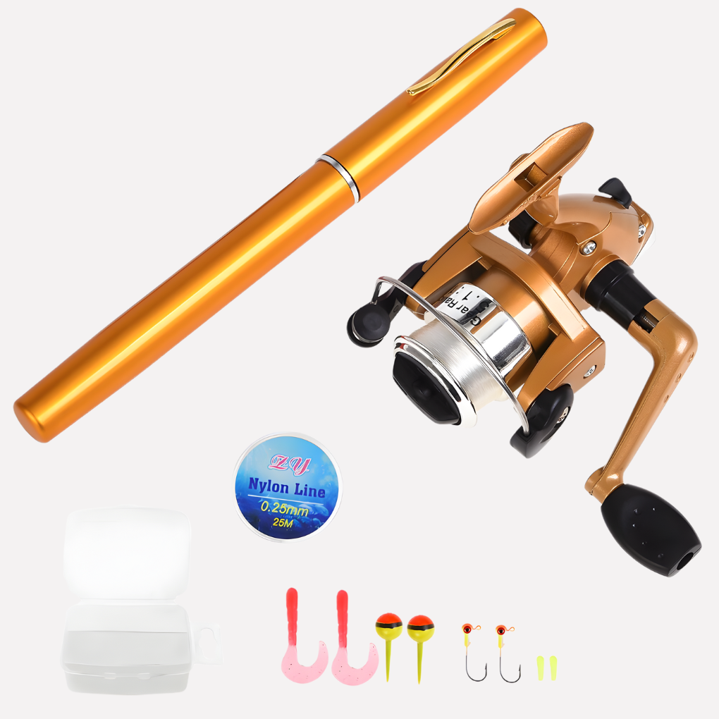 Mini Rybářská Holicek + Navijak, Přenosný Mini Teleskopický Kapsový Pero