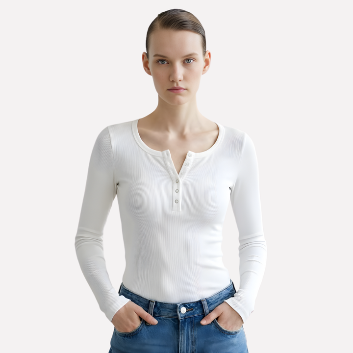Dámský dlouhý rukáv Henley top