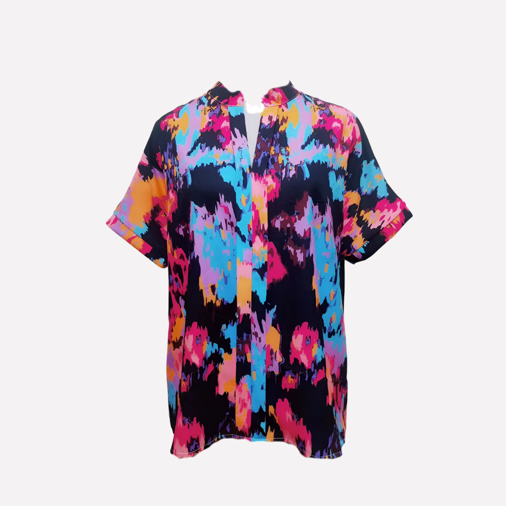 Dámská casual blůza s V-krkem a paisley potiskem, drop ramena