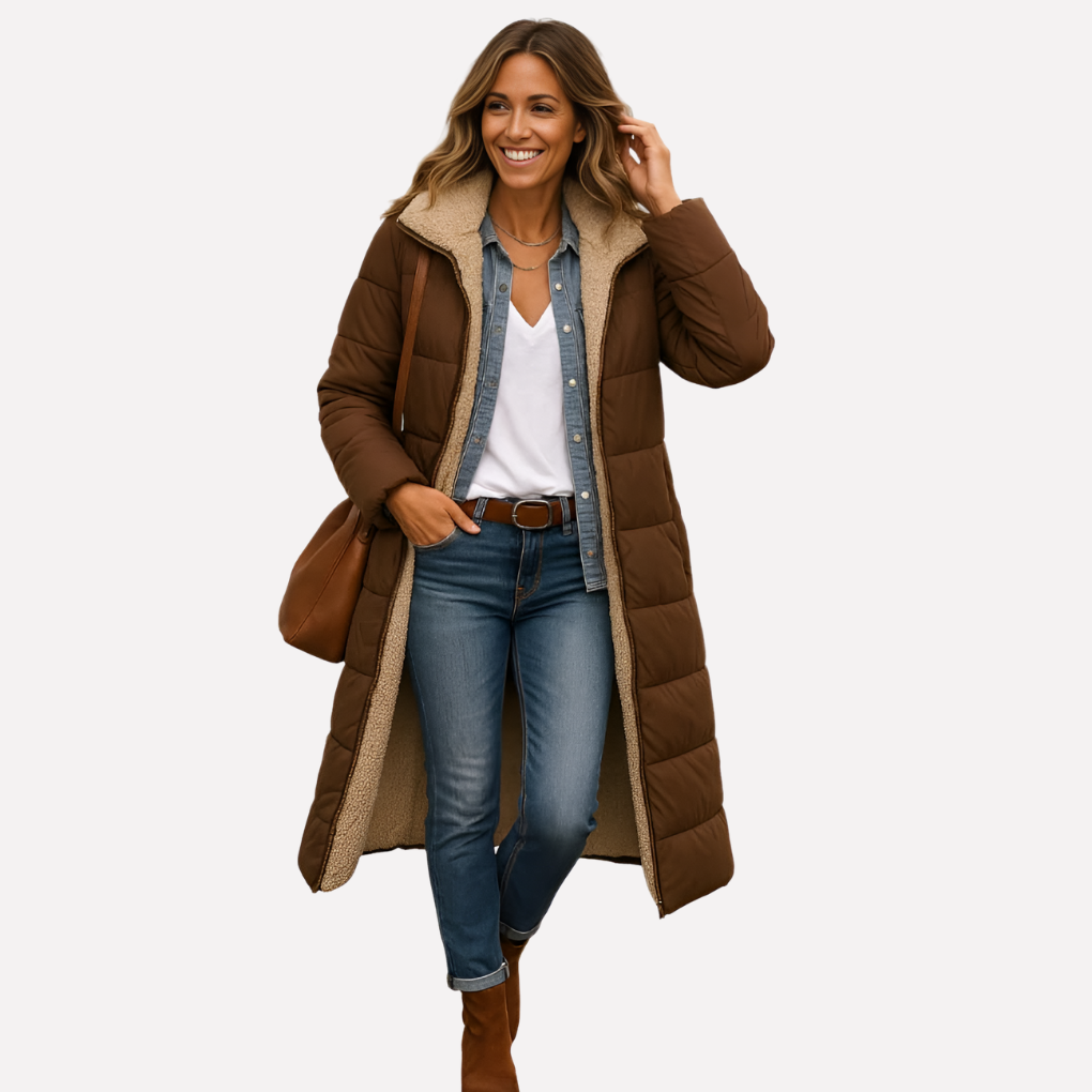 Ženský prošívaný kabát s kapucí a podšívkou