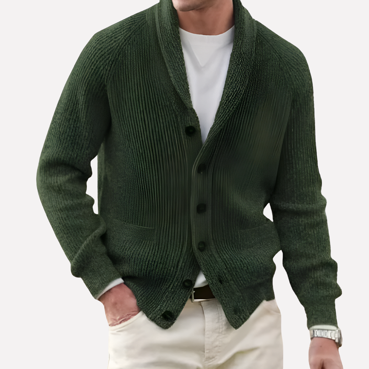 Mužský cardigan s lapačím límcem a knoflíkovým předním