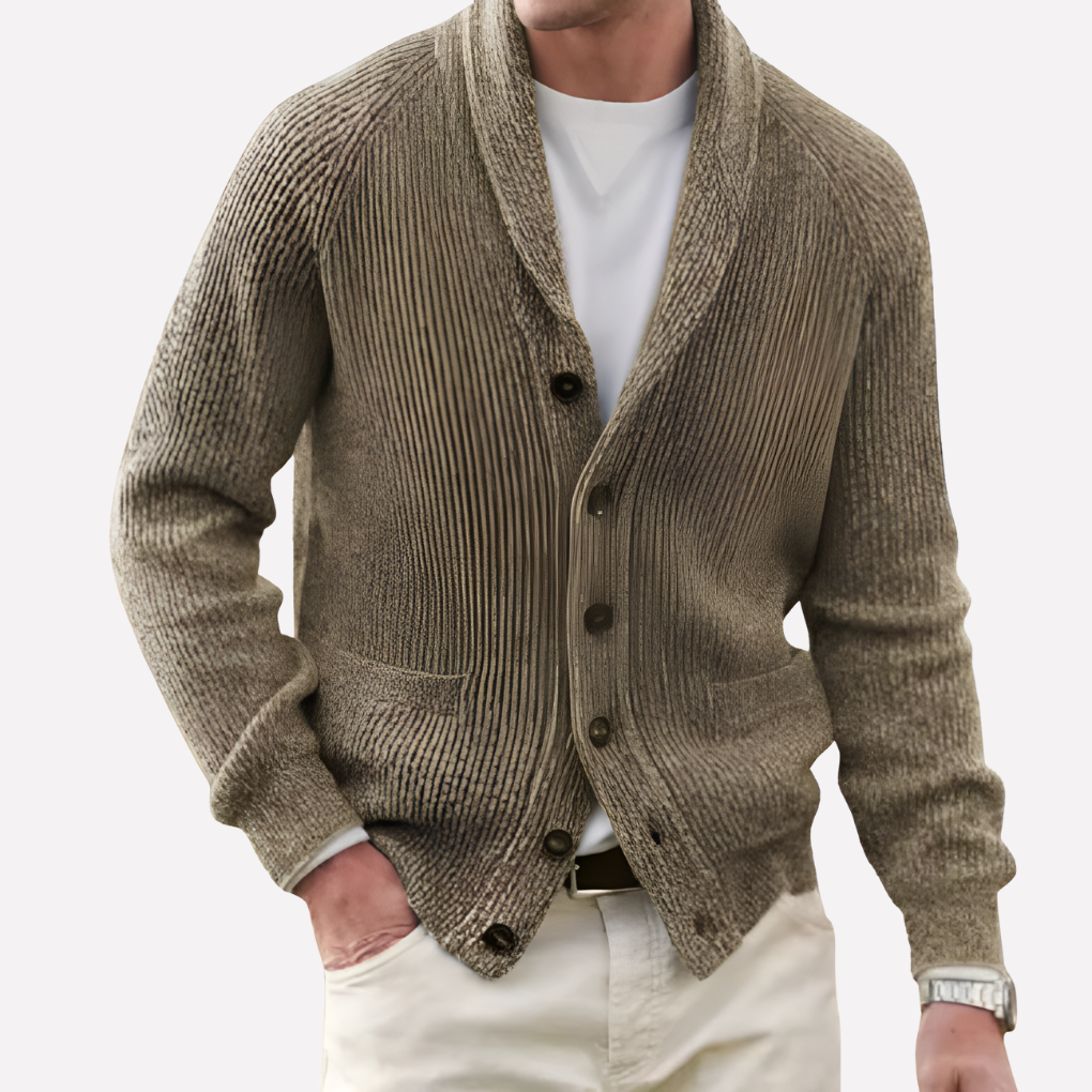 Mužský cardigan s lapačím límcem a knoflíkovým předním