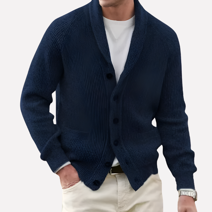 Mužský cardigan s lapačím límcem a knoflíkovým předním