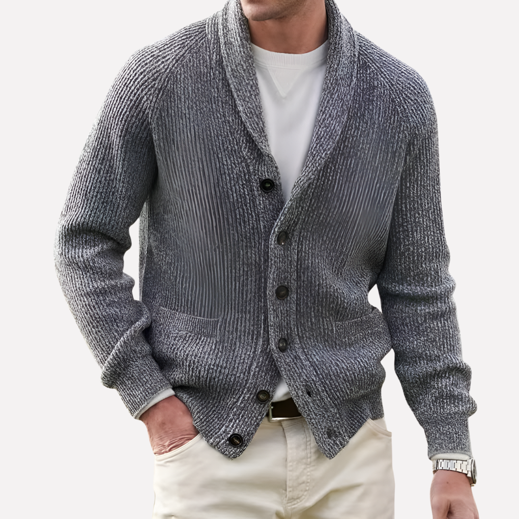 Mužský cardigan s lapačím límcem a knoflíkovým předním