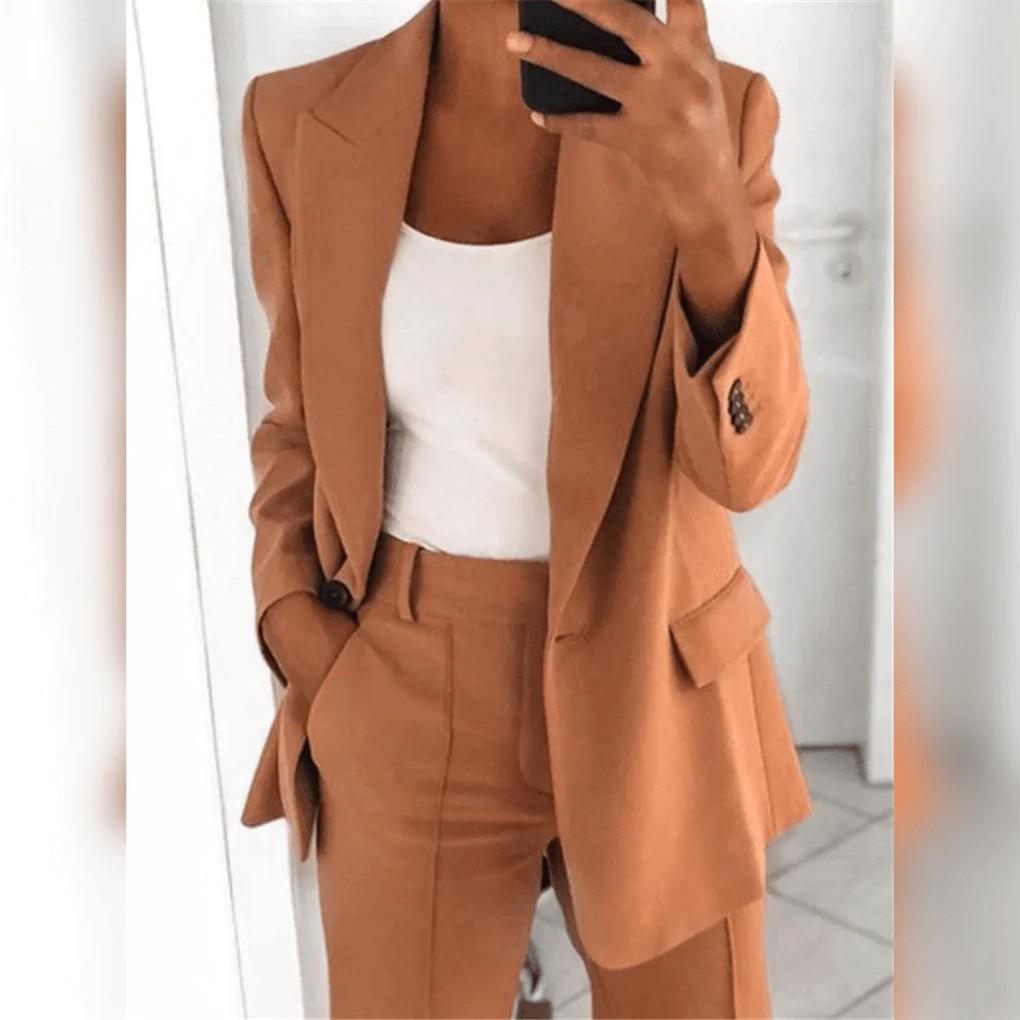 Elegantní 2-dílný dámský sako set – Lesklý pár pro formální vzhledy