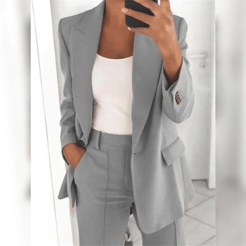 Elegantní 2-dílný dámský sako set – Lesklý pár pro formální vzhledy