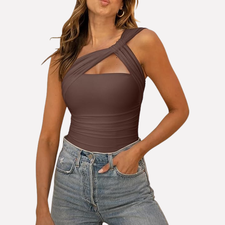 Ženský asymetrický jednoramenný bodysuit
