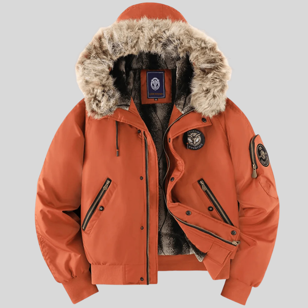 Padded Bomber Jacket s umělou kožešinou na kapuci