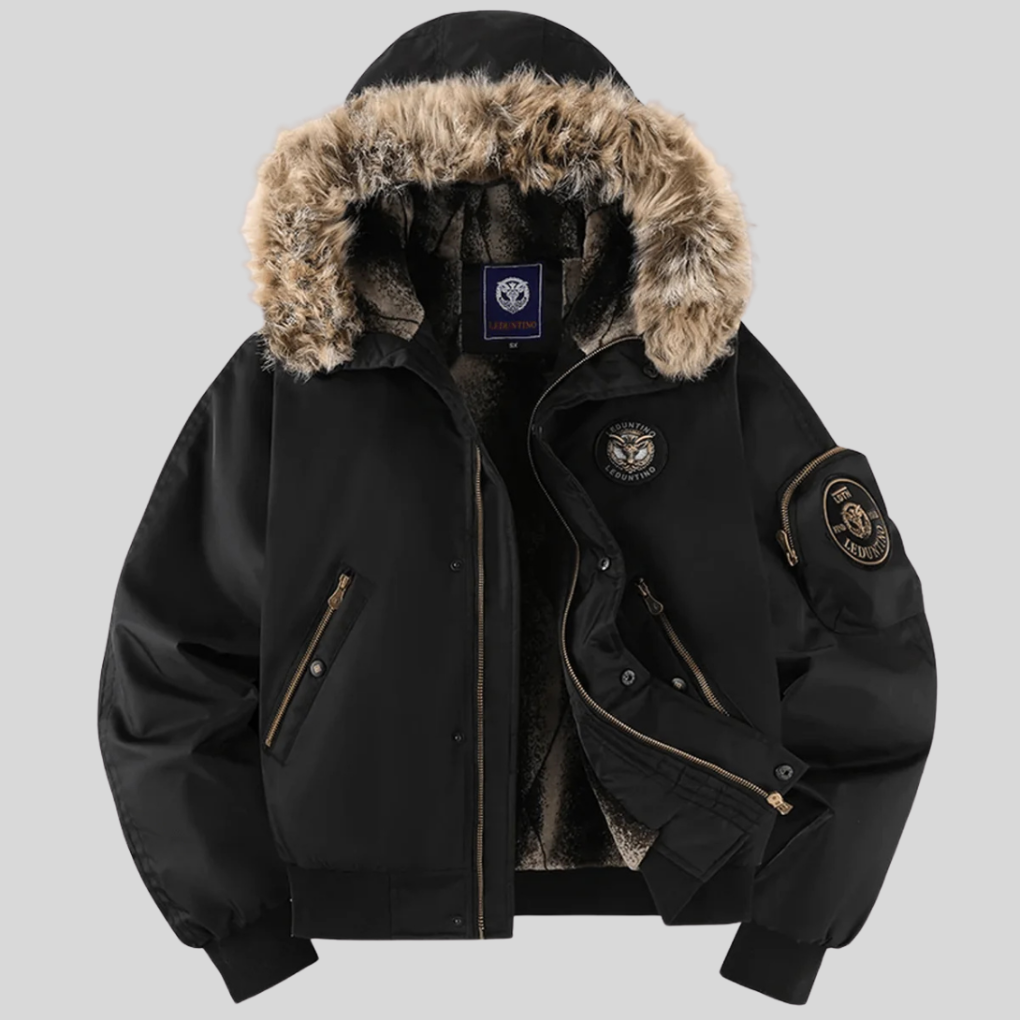 Padded Bomber Jacket s umělou kožešinou na kapuci