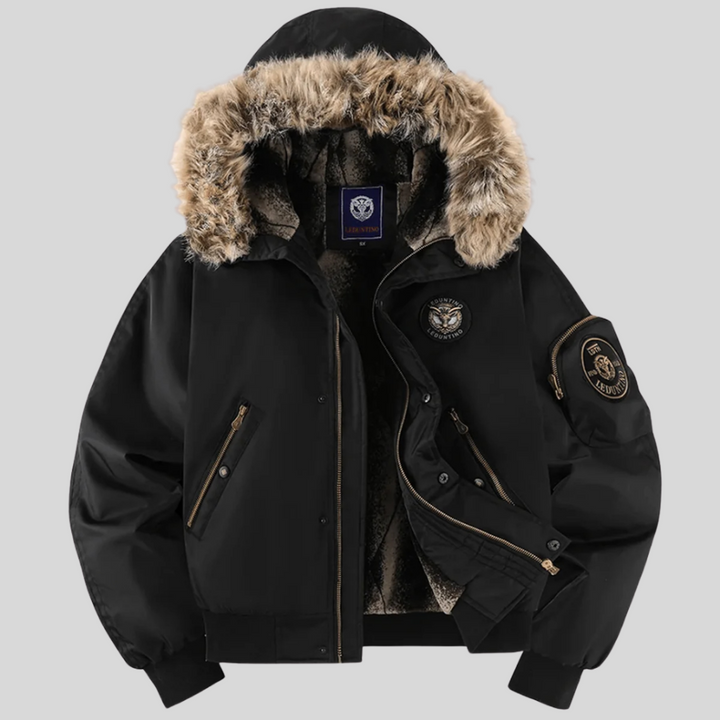 Padded Bomber Jacket s umělou kožešinou na kapuci