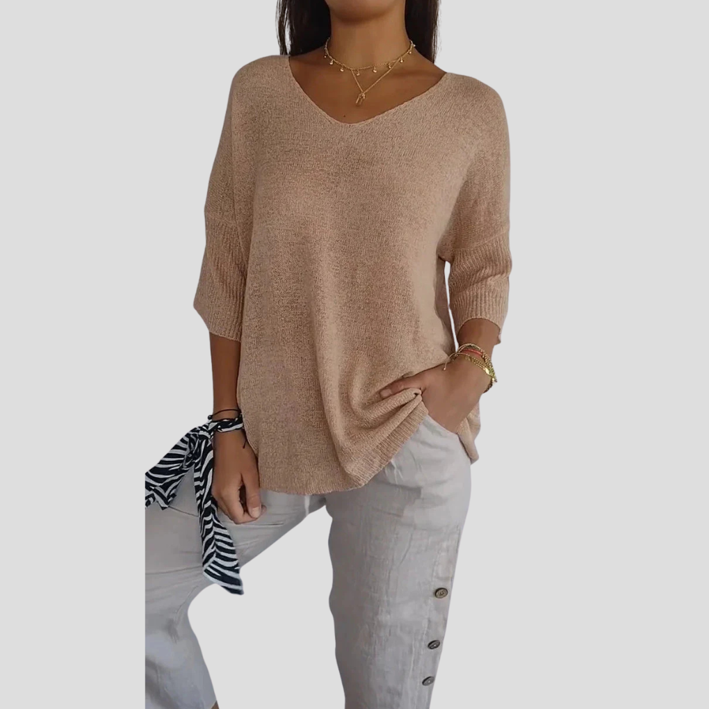 Dámský pletený top s V-výstřihem – Casual styl s každodenním nádechem